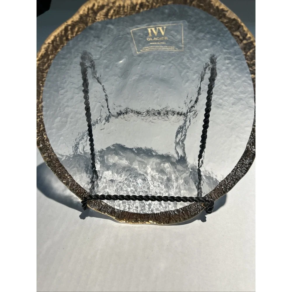 Glacier IVV Italian Textured‎ Art Glass 10K Gold Trimmed 9 Inch Serving Bowl